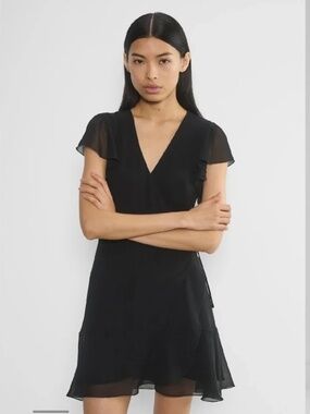 Aritzia Wilfred Lawn Dress Chiffon Ruffle Wrap Black Size 2XS